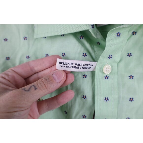 New Jos A Bank Mens 2XL Slim Fit Flower Stretch Collared Button Shirt Green - Picture 4 of 12